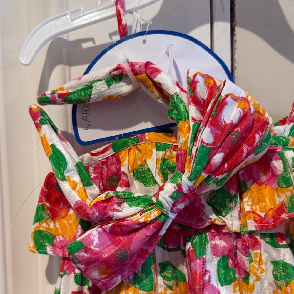 NWT Flapdoodles Floral Pink and Yellow Kids Dress with headband - Picture 2 of 2